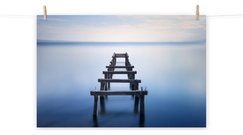 Soft Blue Lake and Abandoned Pier Landscape Photo Loose Wall Art Prints, 24" X 36"
