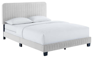 Celine Channel Tufted Performance Velvet Full Bed, Light Gray