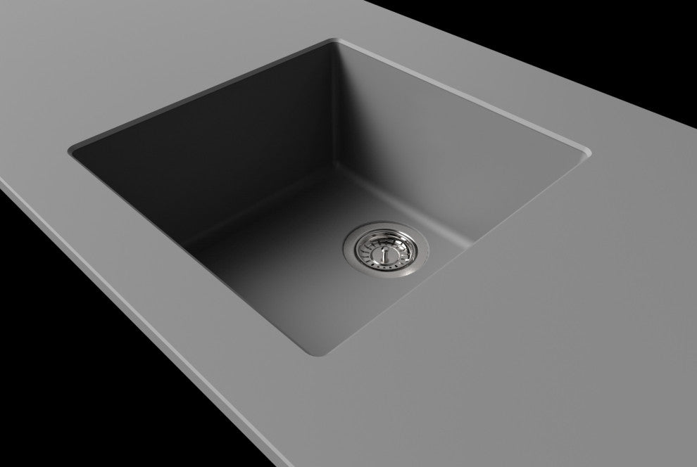 Transolid Zero 22"x18" silQ Granite Single Bowl Kitchen Sink, Total Black