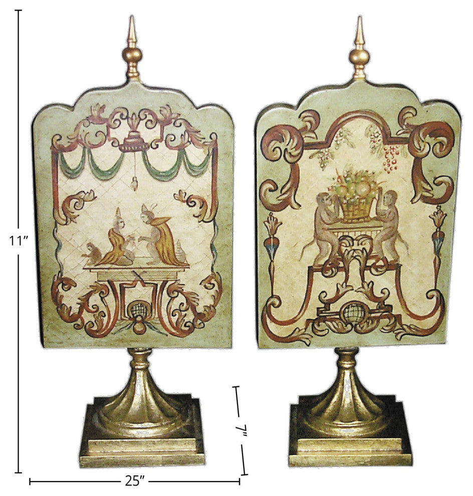 Ammons Wood Monkey Design Decorative Panel Pair, Ivory