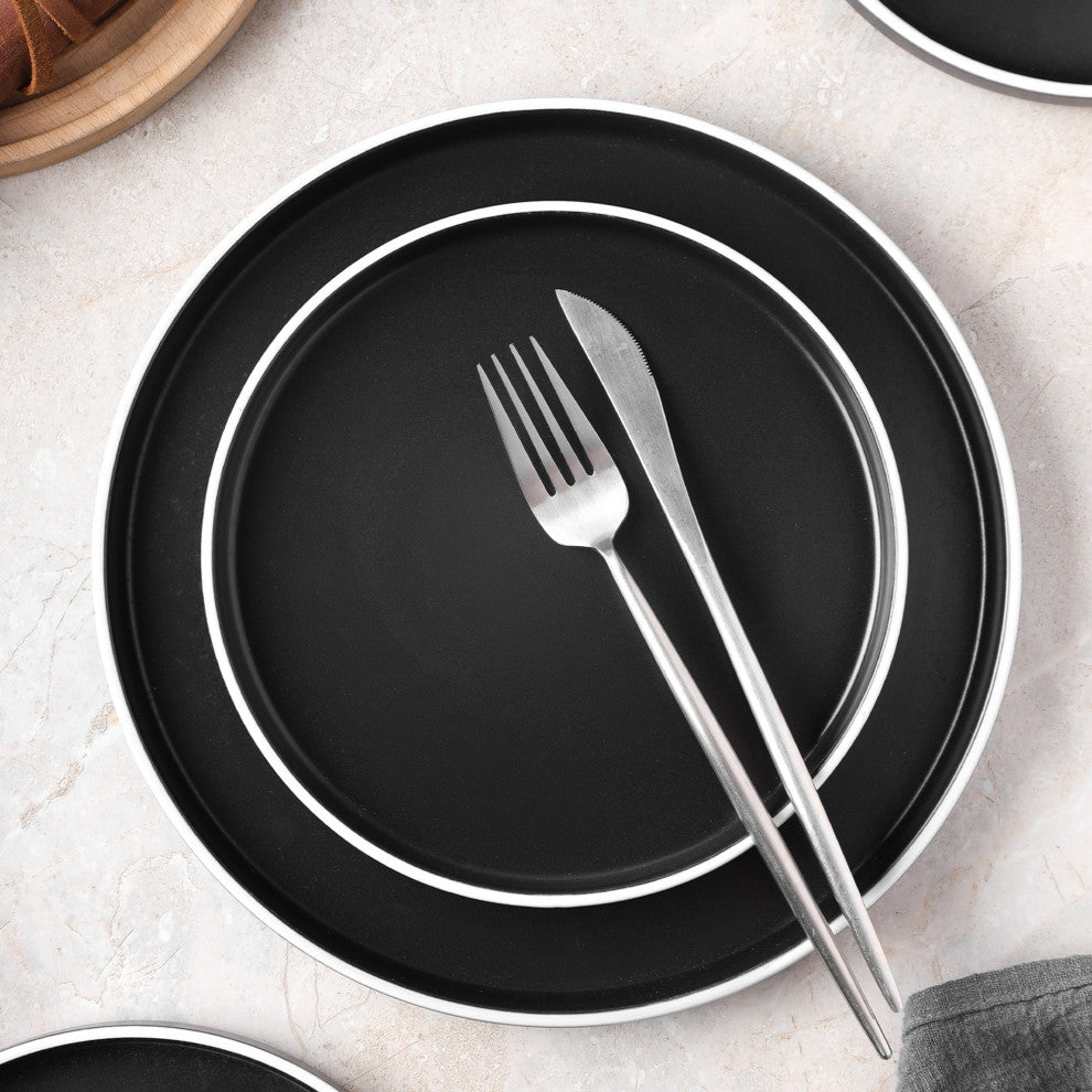 Stone Lain Allison Stoneware 32 Piece Dinnerware Set, Black