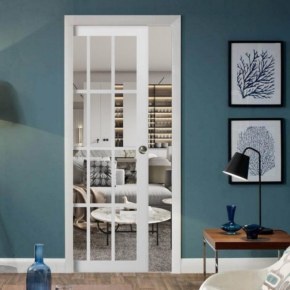 Sliding French Pocket Door 36 x 80 With Clear Glass, Felicia 3355 Matte White