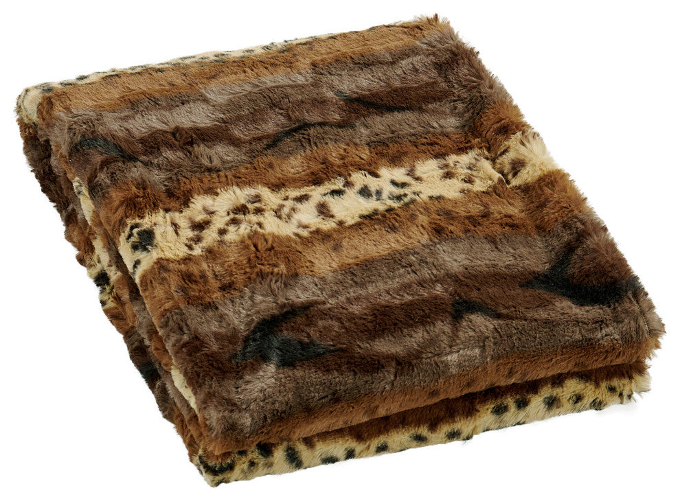 Animal Printed Double Sided Faux Fur Throw Blanket, Brushed Leopard, 60"x80"