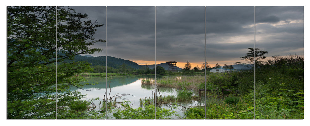 Stormy Weather Over Swamp, Landscape Canvas Art Print, 70"x28", 6 Panels