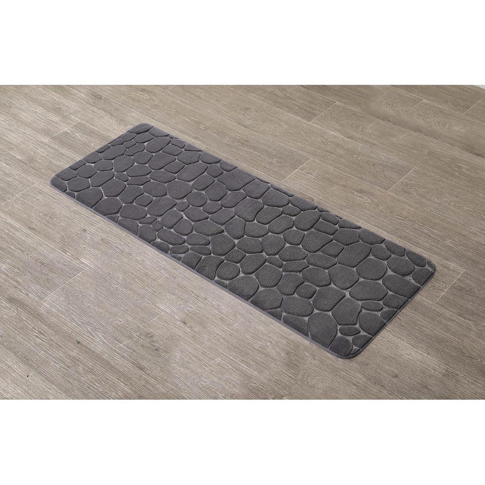 Bath Rug Memory Foam Mat 3D Pebble, Dark Gray, Runner Mat 48"