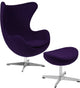 Purple Wool Fabric Egg Chair With Tilt-Lock Mechanism And Ottoman