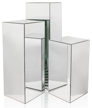 Mirror Block Column or Pedestal, Silver, Medium