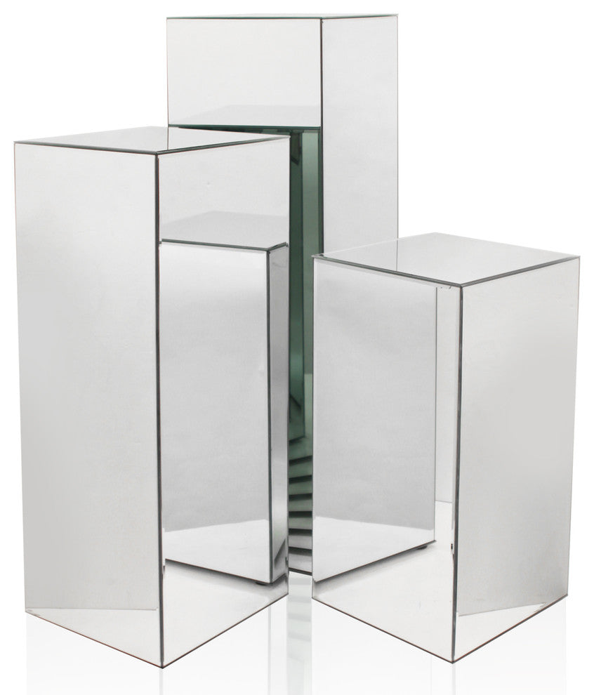 Mirror Block Column or Pedestal, Silver, Medium