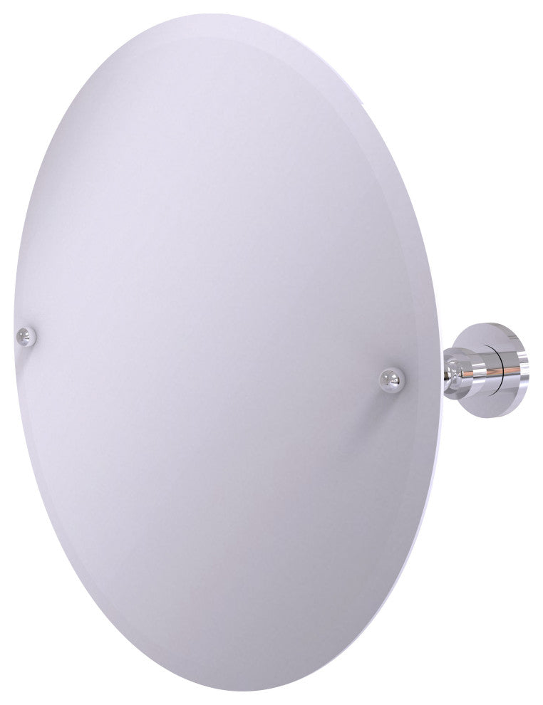 Frameless Round Tilt Mirror with Beveled Edge, Polished Chrome