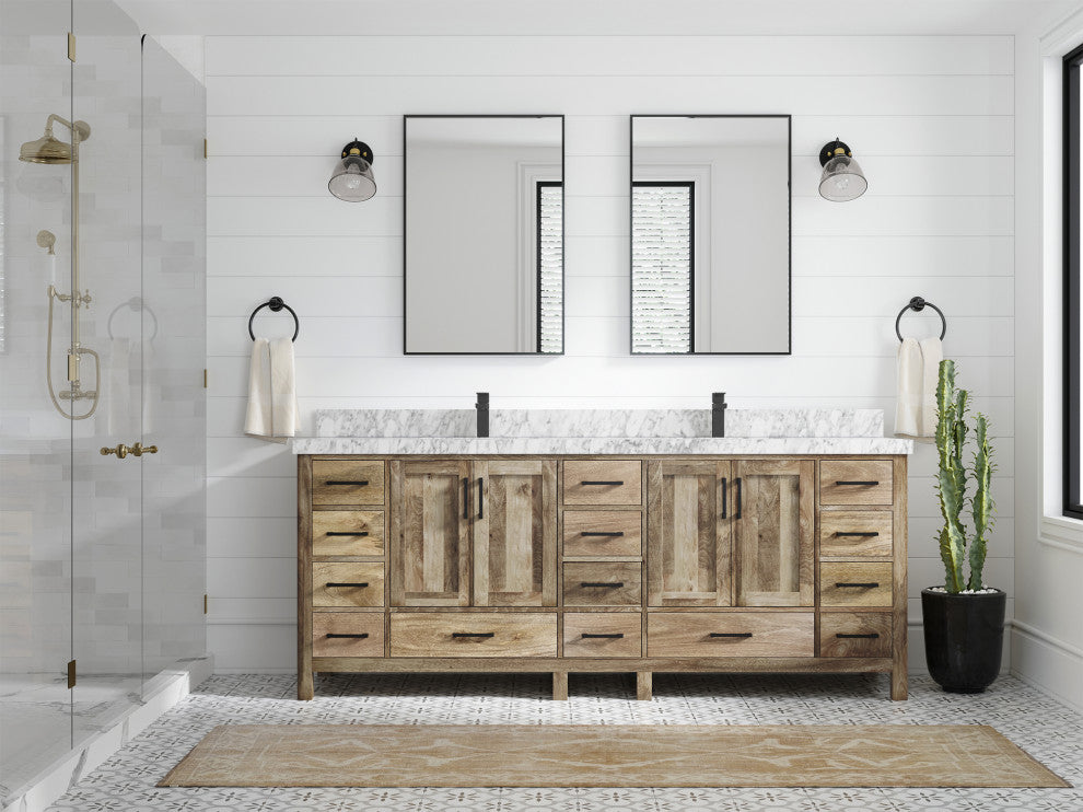 Malibu Mango 84 Double Sink Bath Vanity in Natural 2" Carrara Marble