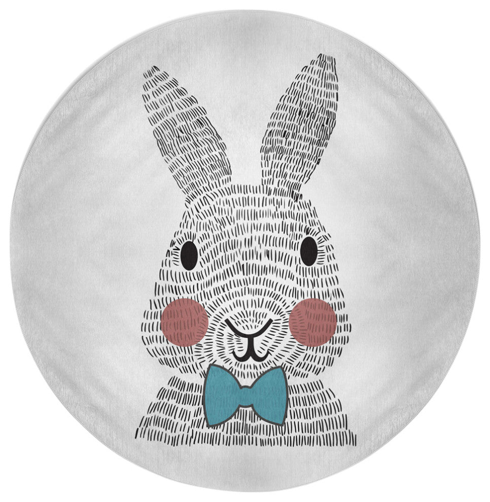 Bow-tie Bunny Easter Chenille Rug, Explorer Blue, 5' Round