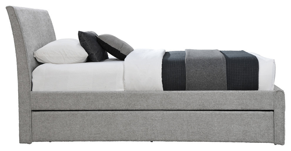 Myles Upholstered Trundle Bed, Gray, Twin, Chenille Fabric