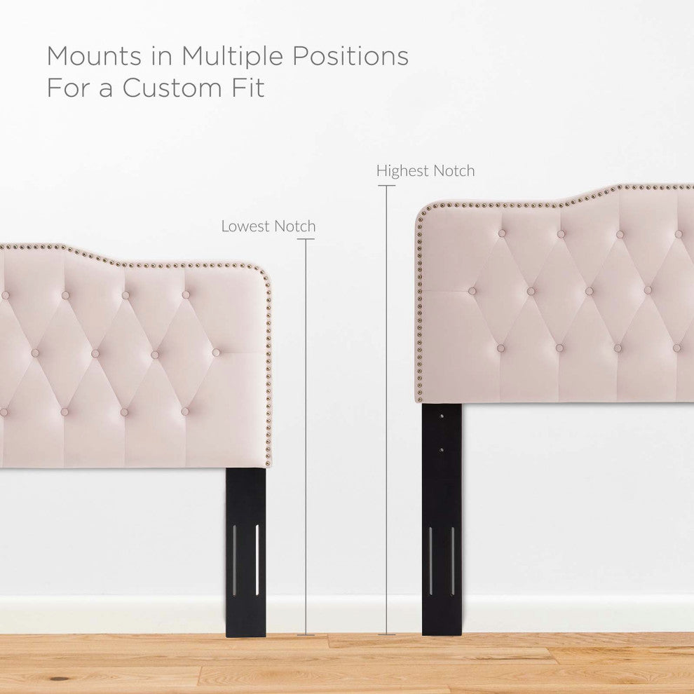 Tufted Headboard, King Size, Velvet, Pink, Modern Contemporary, Bedroom Master