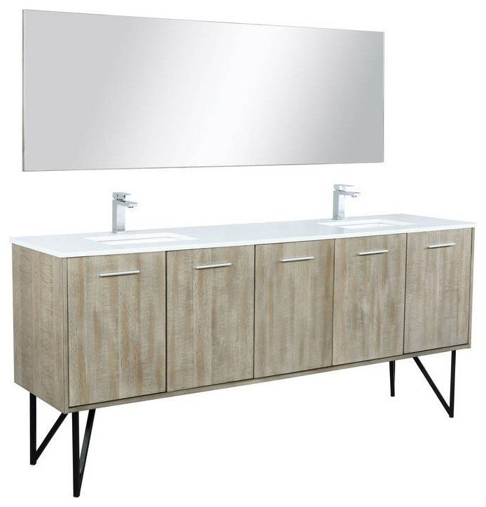 Lancy Modern 80" Rustic Acacia Double Sink Bathroom Vanity Set, Labaro Rose Gold