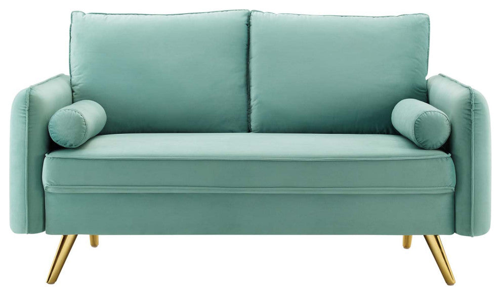Loveseat Sofa, Velvet, Blue, Modern, Living Lounge Room Hotel Lobby Hospitality