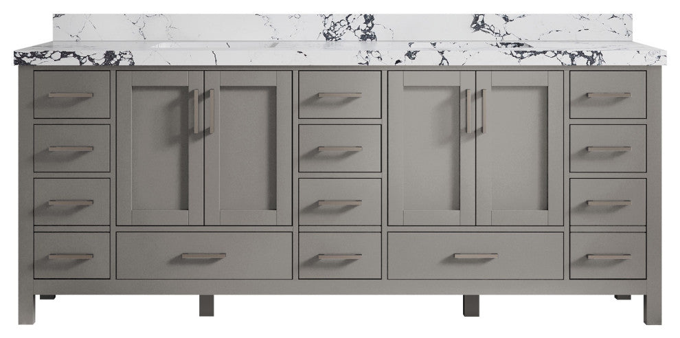 Malibu 84 Double Sink Bath Vanity in Elephant Skin Gray 2" Viola Night