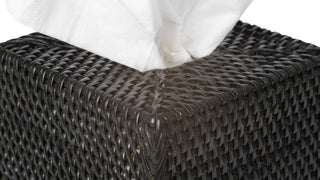 Loma Square Rattan Tissue Box Cover, Solid Black