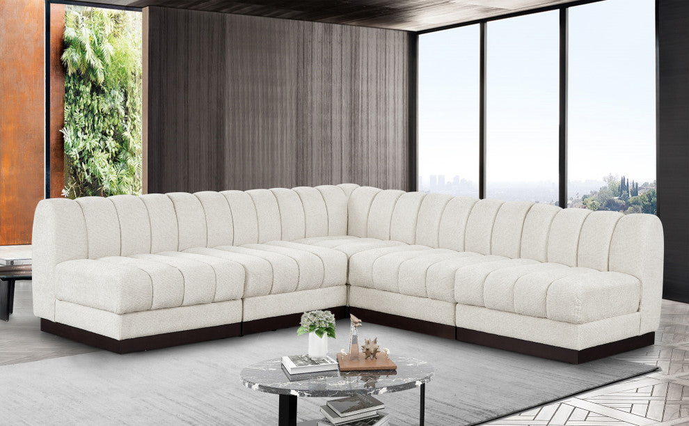 Quinn Chenille Upholstered 5-Piece L-Shaped Modular Sectional, Cream