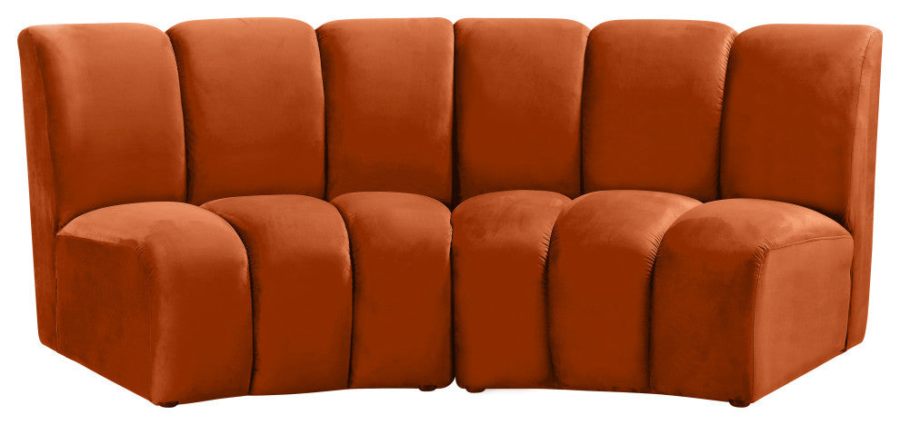 Infinity Channel Tufted Velvet Modular Chair, Cognac, 2 Piece
