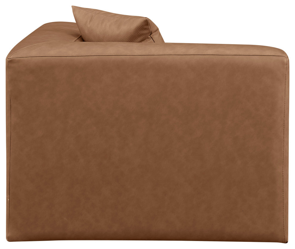 Cube Upholstered Modular Component, Brown, Vegan Leather, Corner Chair