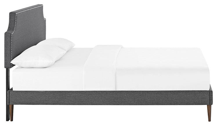 Modway Laura King Fabric Platform Bed With Round Tapered Legs, Gray