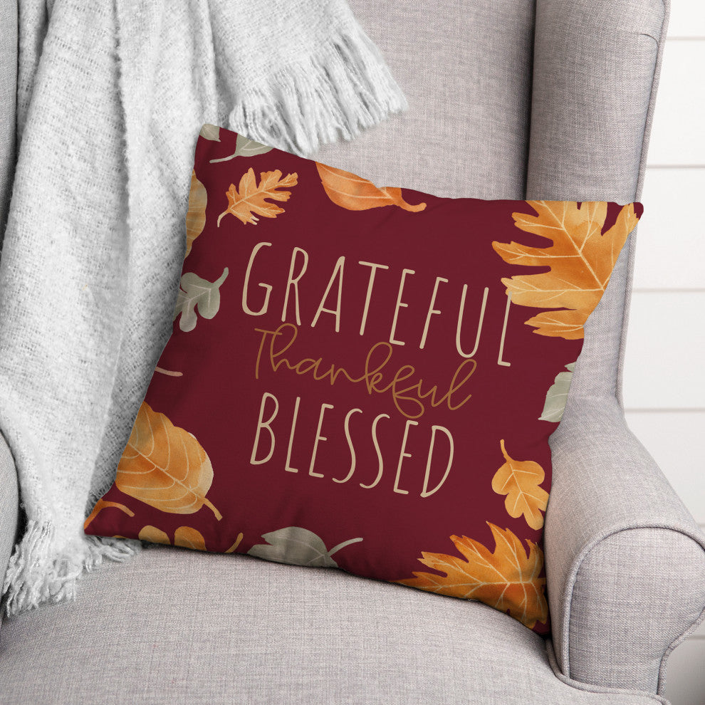 Grateful Thankful Blessed 3 18"x18" Spun Poly Pillow