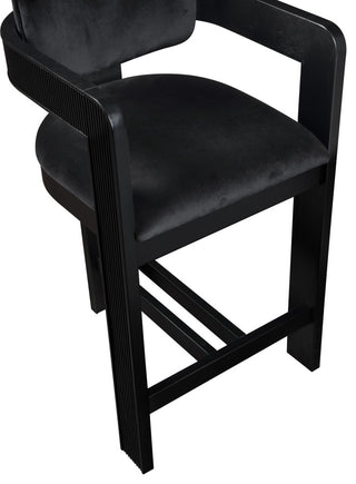 Sacha Upholstered Bar and Counter Stool, Black, Velvet, Black