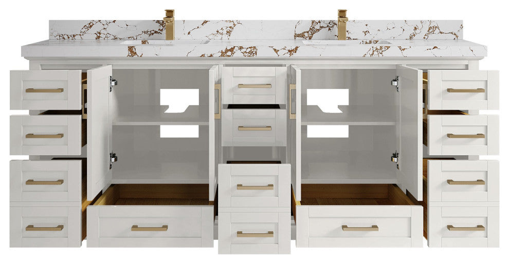 Boston 84" Double Sink Bath Vanity in Alabaster 2" Viola Brown