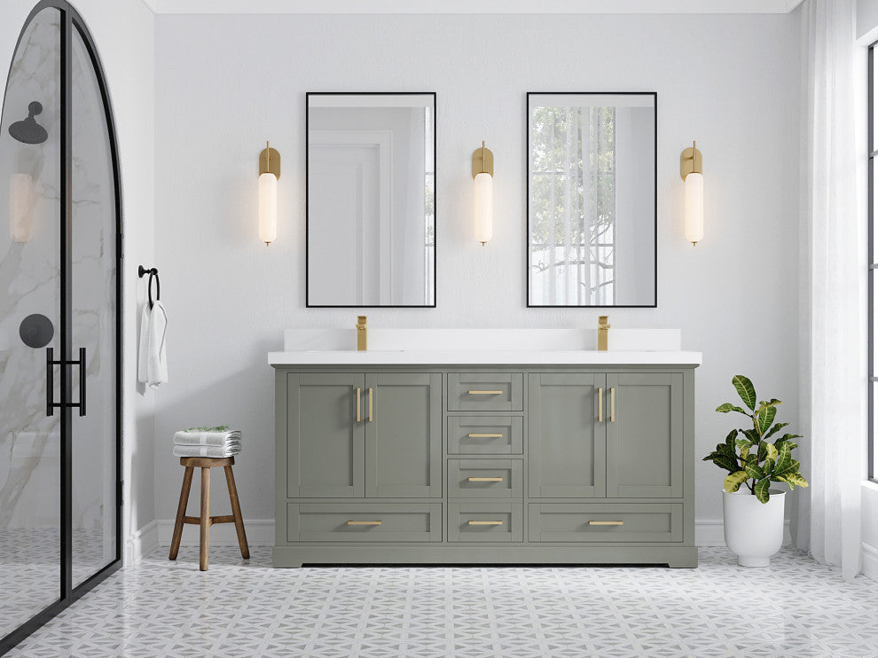 Boston 72 Double Sink Bath Vanity in Evergreen 2" White Quartz