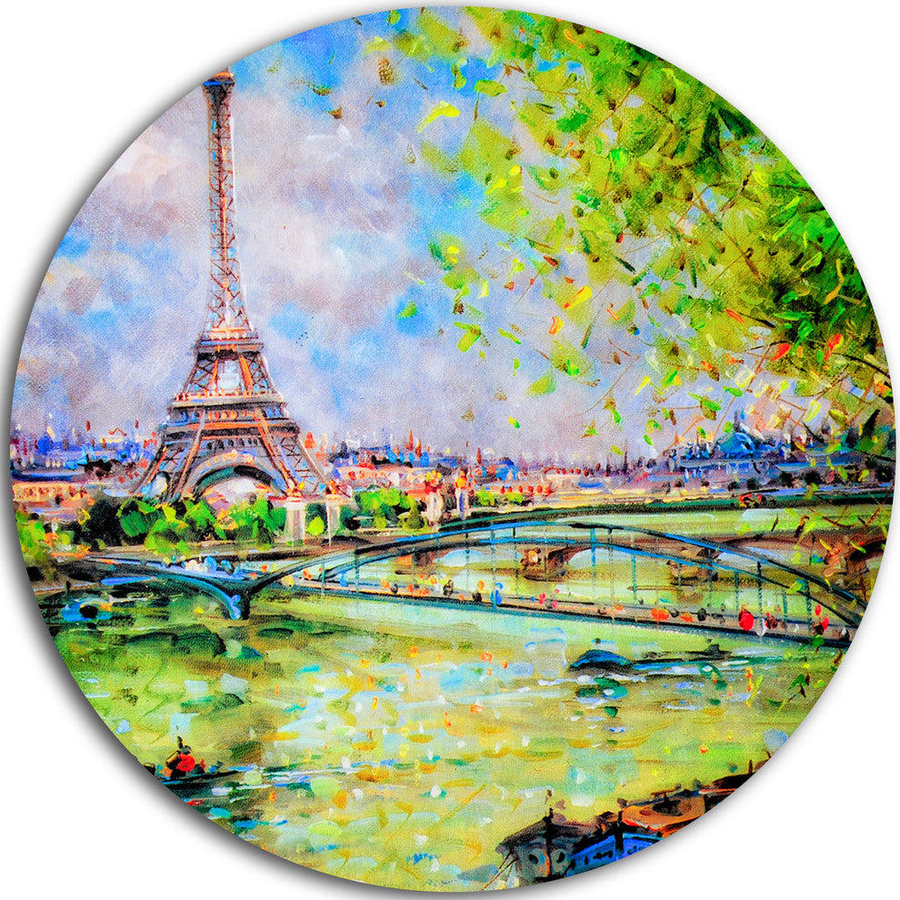 Colorful Painting Of Eiffel, Landscape Round Wall Art, 23"