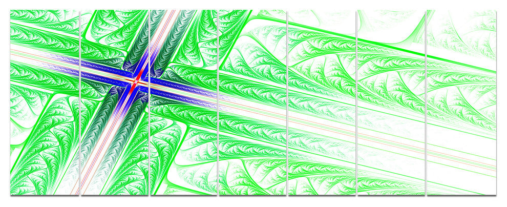 Bright Green Fractal Cross Design, Abstract Canvas Art Print, 83"x32", 7 Panels