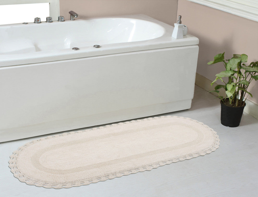 Hampton Crochet Reversible Bath Rug Set, 21x54 Runner, Ivory