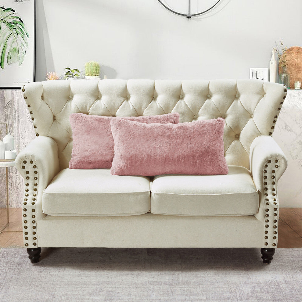 Heavy Faux Fur Throw Pillow Covers 2pcs Set, Rose Smoke, 14''x26''