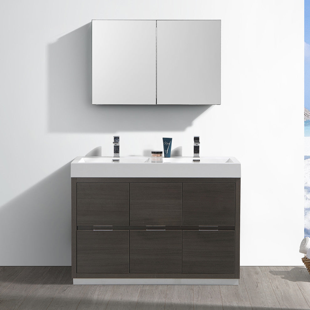 Valencia 48" Gray Oak Free Standing Double Sink Vanity, Faucet FFT3071BN