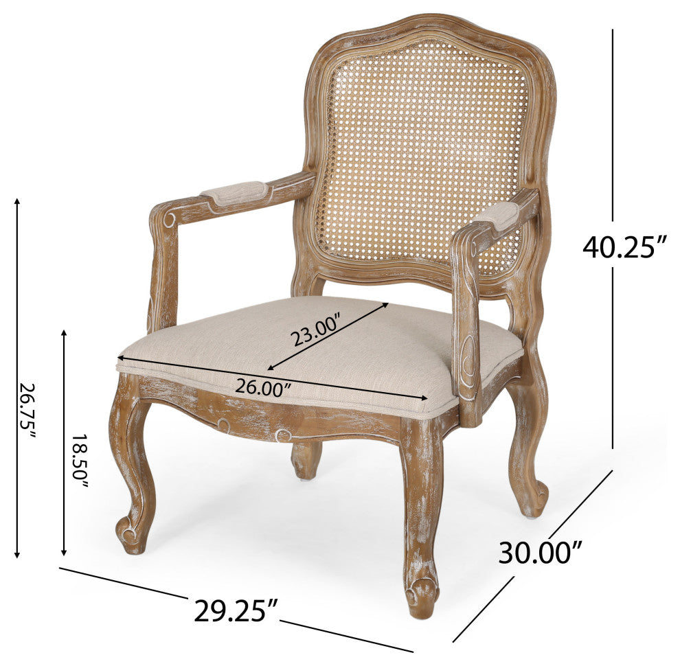 Bonview Fabric Upholstered Wood and Cane Expandable 7-Piece Dining Set, Natural Brown/Beige