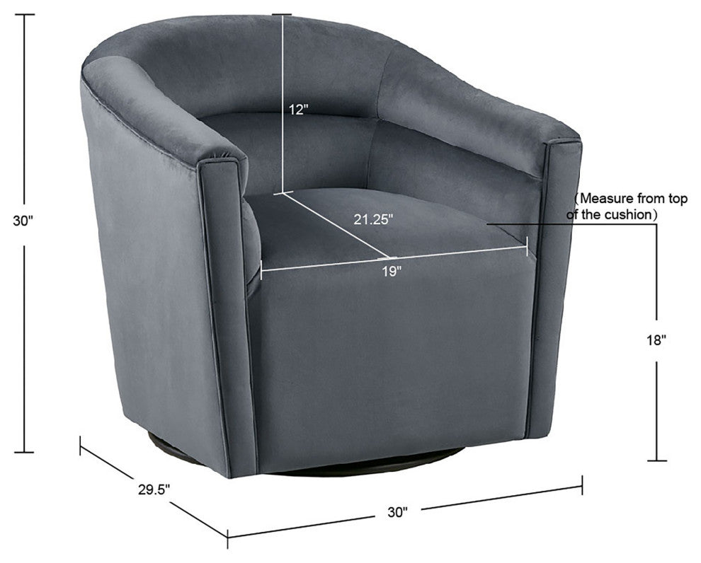 Ryker Velvet Round Barrel Lounge Swivel Chair, Gray
