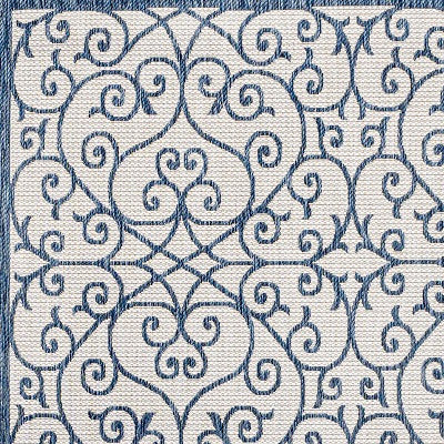 Madrid Vintage Filigree Textured Weave Indoor/Outdoor, Cream/Blue, 5' Square