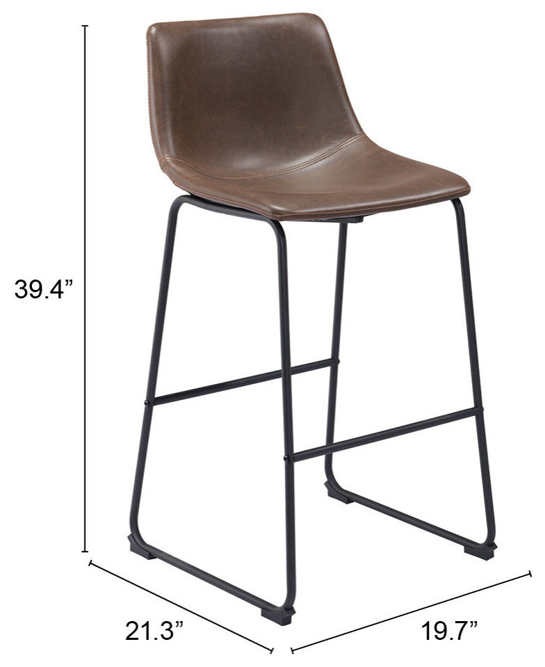 Bar Stool Chair, Set of 2, Faux Vinyl Leather, Vintage Brown Black, Industrial