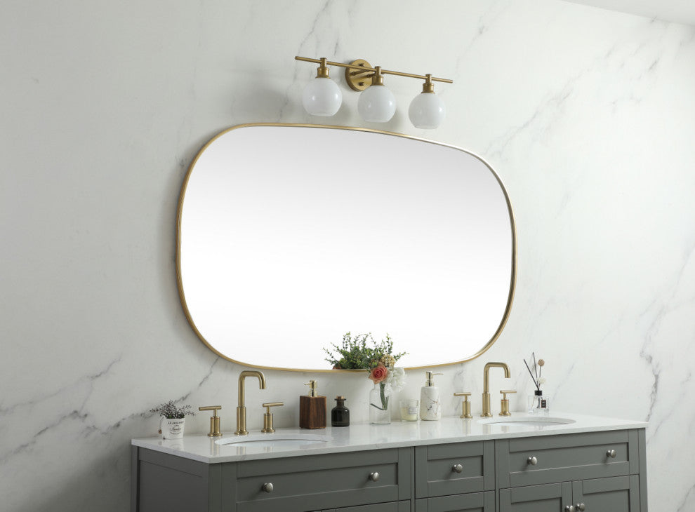 Home Living Metal Frame Oval Mirror 36x60 Inch, Brass