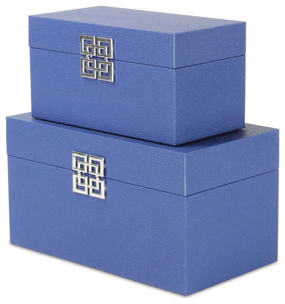Galena "Double Happiness" Faux Shagreen Box Set, Navy Blue