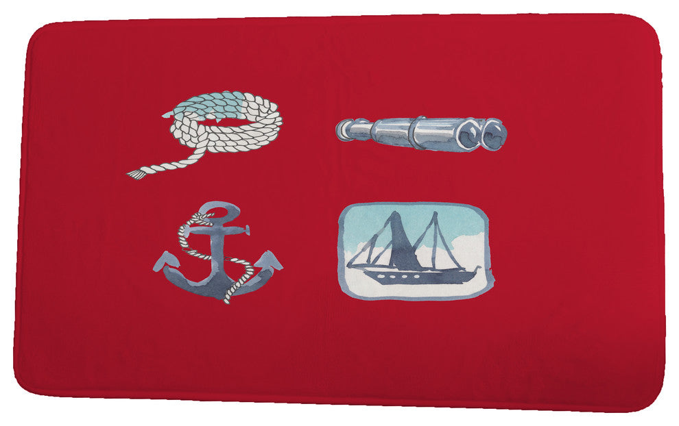 Nantucket Sea Tools Geometric Print Bath Mat, Red, 17"x24"