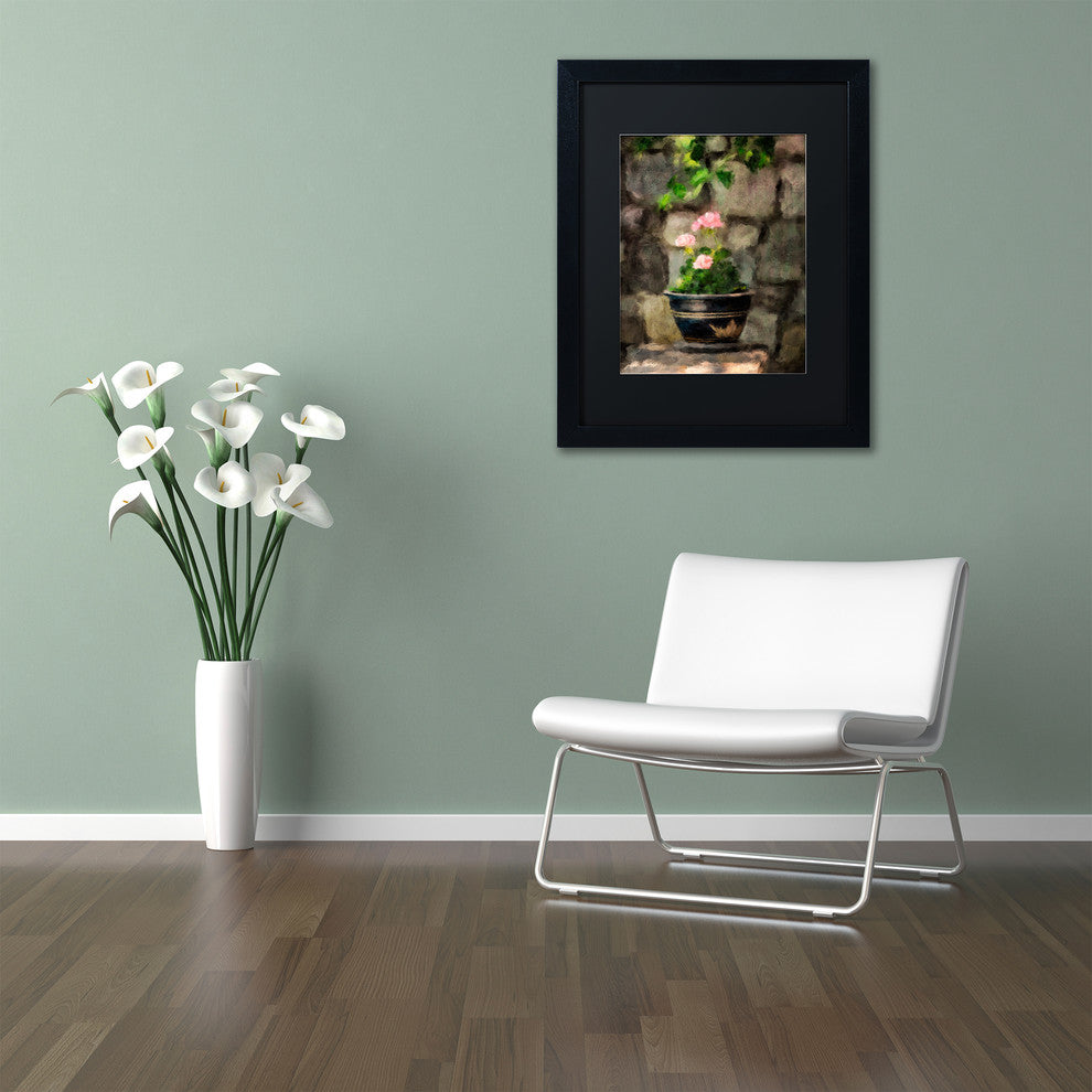 Lois Bryan 'Sun Kissed Pink Geraniums' Art, Black Frame, Black Matte, 16"x20"