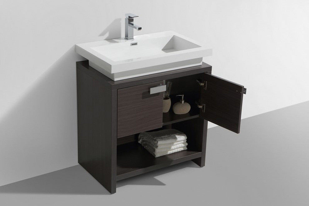 Levi 30" Dark Gray Oak Modern Bathroom Vanity With Cubby Hole