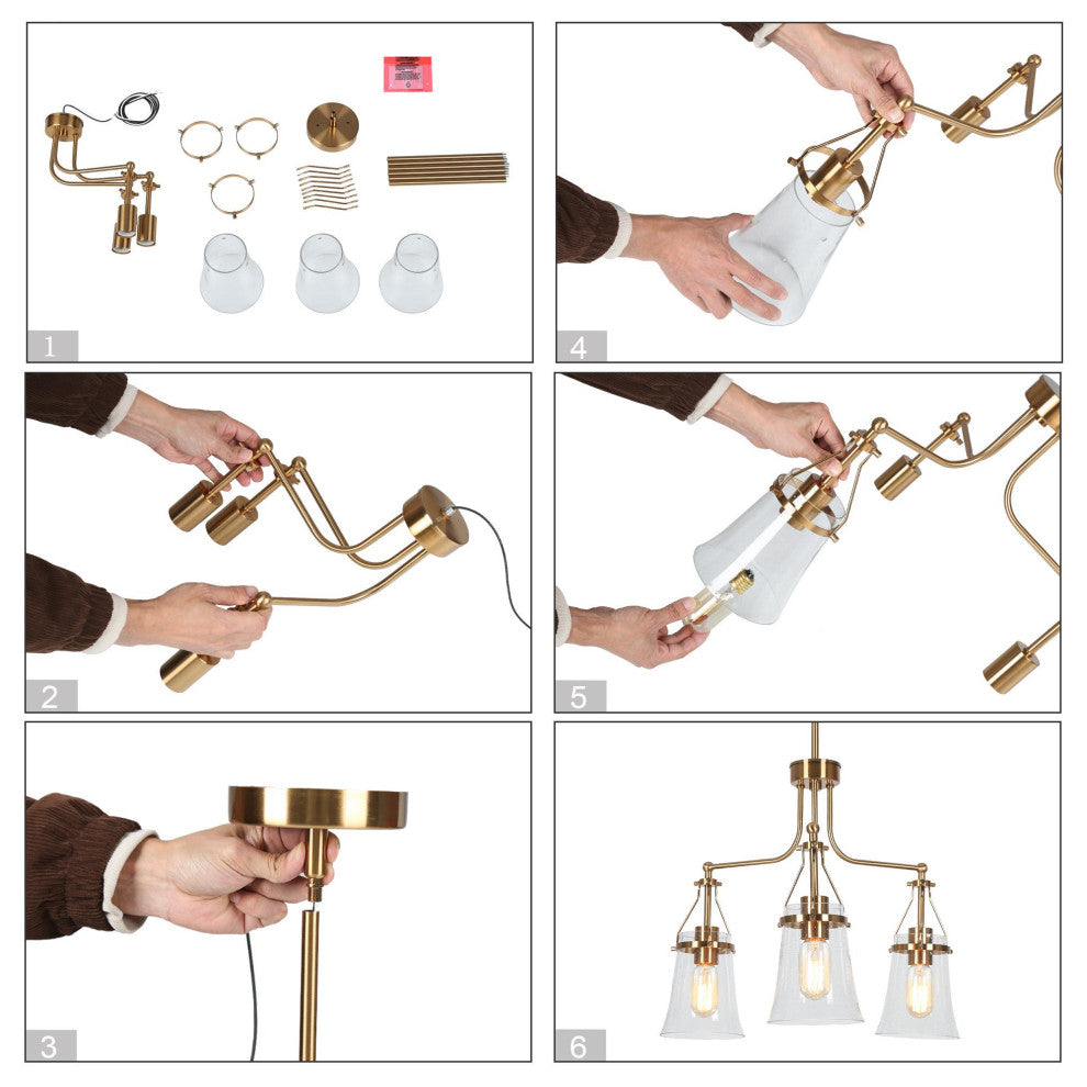 LNC 3-Light Polished Gold Linear Modern/Contemporary Chandelier
