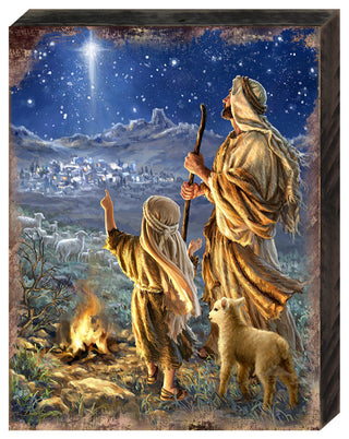 Shepherds Keeping Watch Wooden Block, 24 X 18
