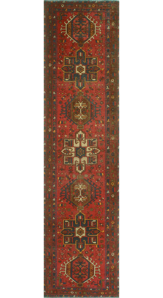 Fine Vintage Distressed Keila Red/Brown Runner, 3'1 x 12'8