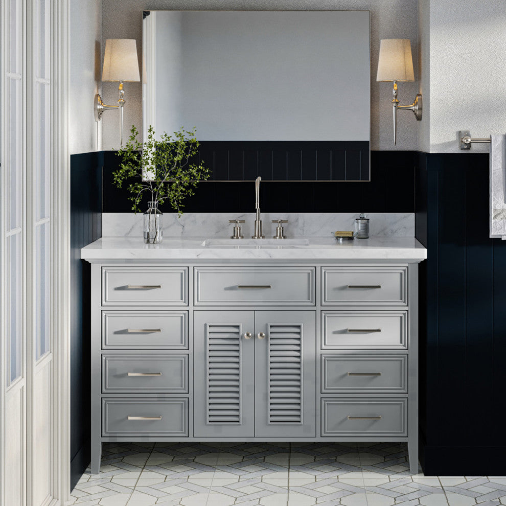 Kensington 55" Bath Vanity With Marble Top, Carrara White/White Basin