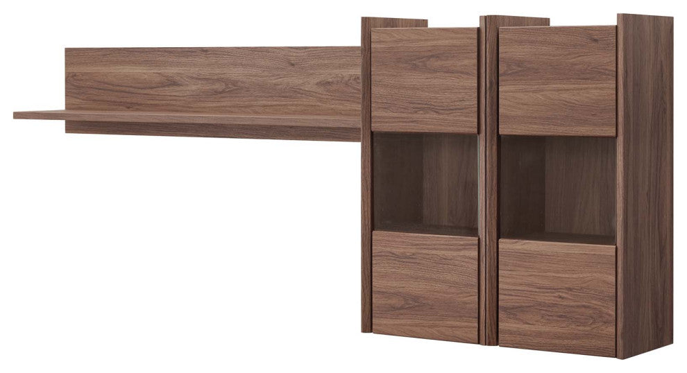 Bookcase Wall Shelf Rack, Wood, Brown Walnut, Modern, Living Lounge Hospitality