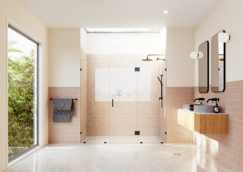 Glass Warehouse 78"x100" Frameless 3 Panel Inline Shower Door, Matte Black
