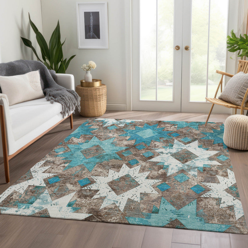 Machine Washable Indoor/Outdoor Chantille ACN1879 Teal 5' x 7'6" Rug